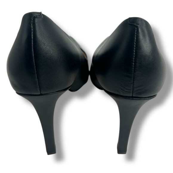 NEW Calvin Klein Pointed Toe Pumps Size 9 High Stiletto Heels Black Leather FLAW - Picture 3 of 13